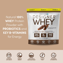 Designer Wellness Designer Whey scoop being poured into a shaker bottle.
