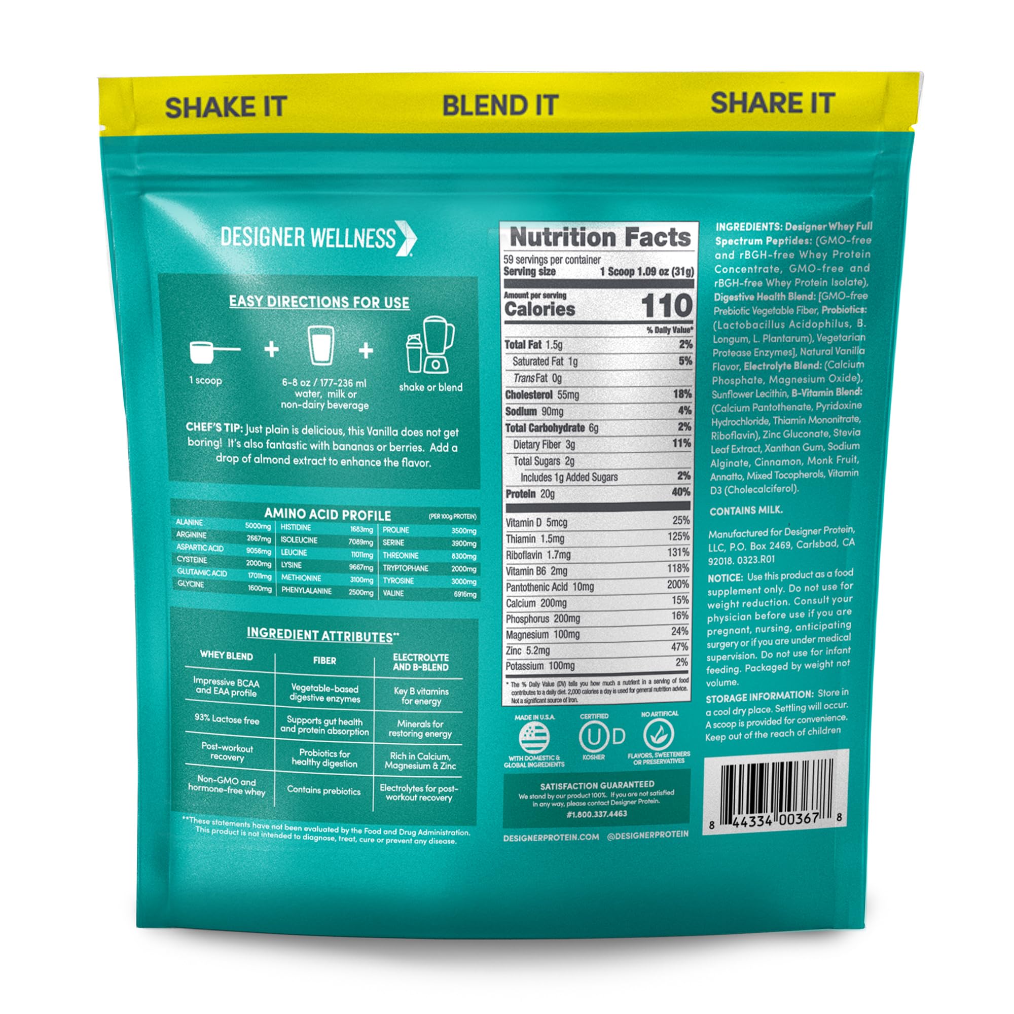 Designer Wellness Designer Whey label close-up highlighting clean ingredients