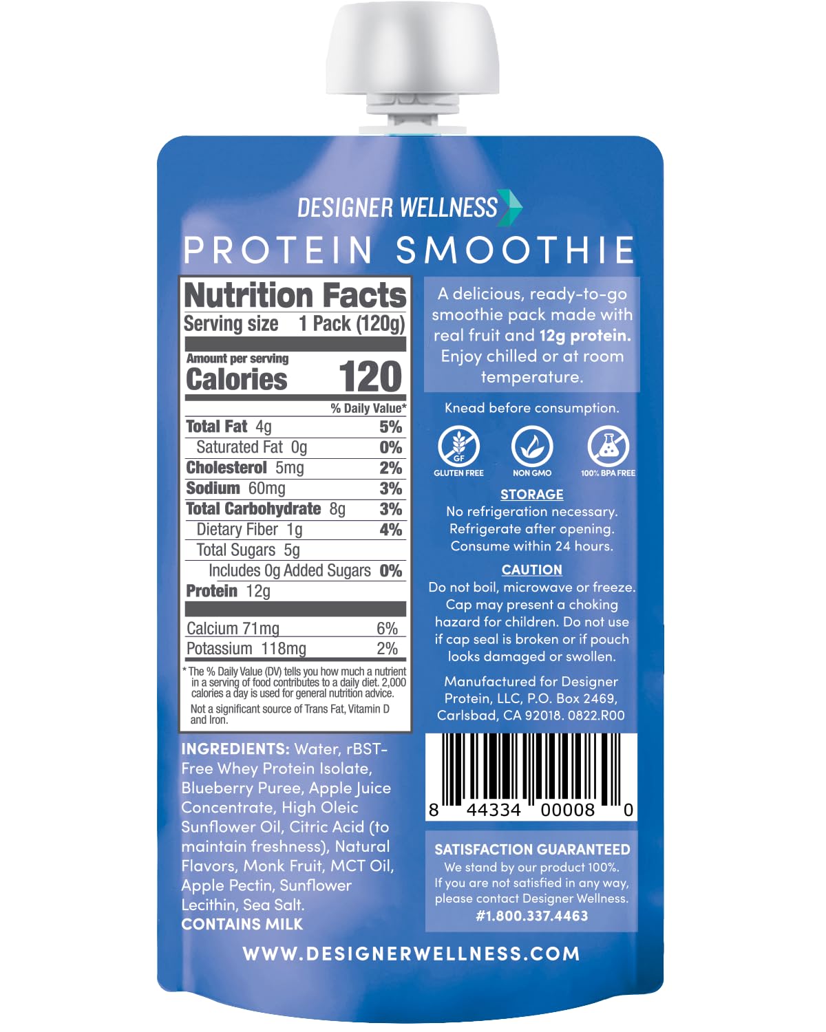 Designer Wellness Protein Smoothie image with 12g whey protein isolate for a satisfying protein boost.