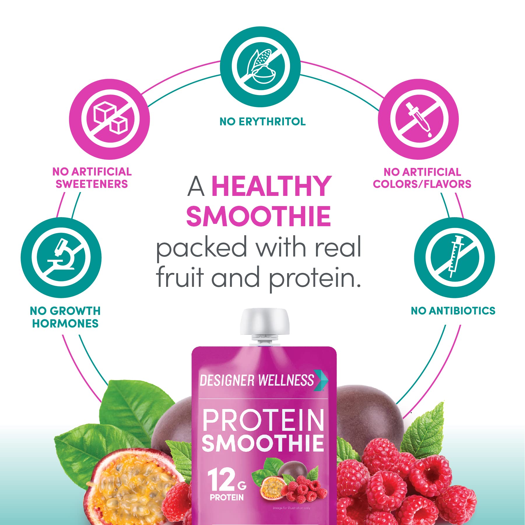 Designer Wellness 12g whey protein label signals high-protein option.