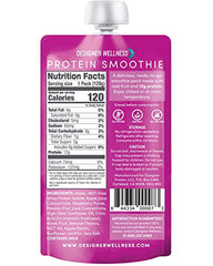 Designer Wellness protein smoothie creamier texture close-up suggests yogurt-like indulgence.
