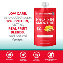 Designer Wellness Protein Smoothie fruit blend close-up highlights natural sweetness.