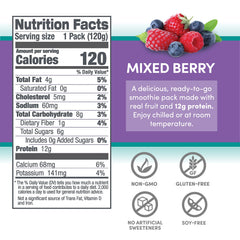 Designer Wellness on-the-go pouch with mixed berry smoothie ideal for busy days.