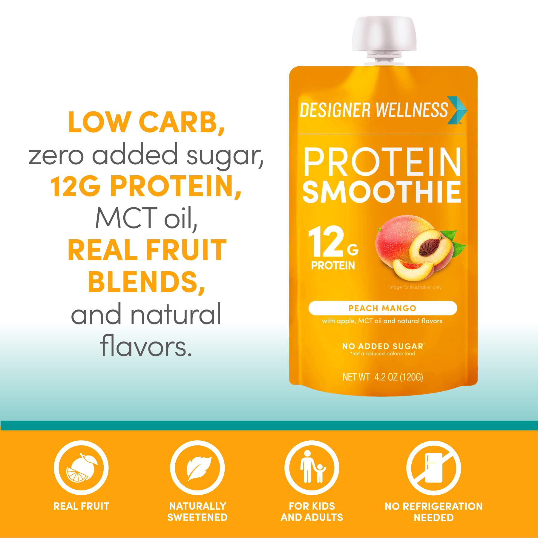 Designer Wellness on-the-go pouch, ideal for busy days and quick protein boosts.