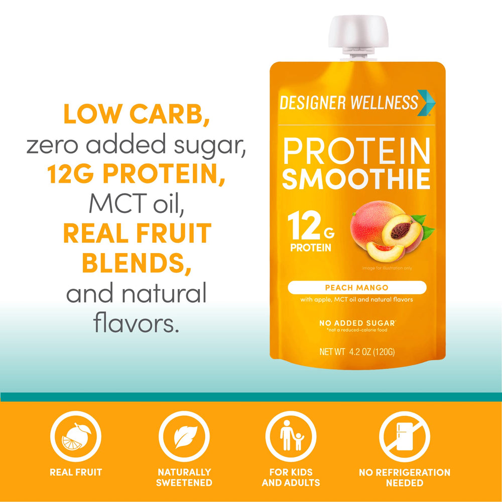 Designer Wellness on-the-go pouch, ideal for busy days and quick protein boosts.
