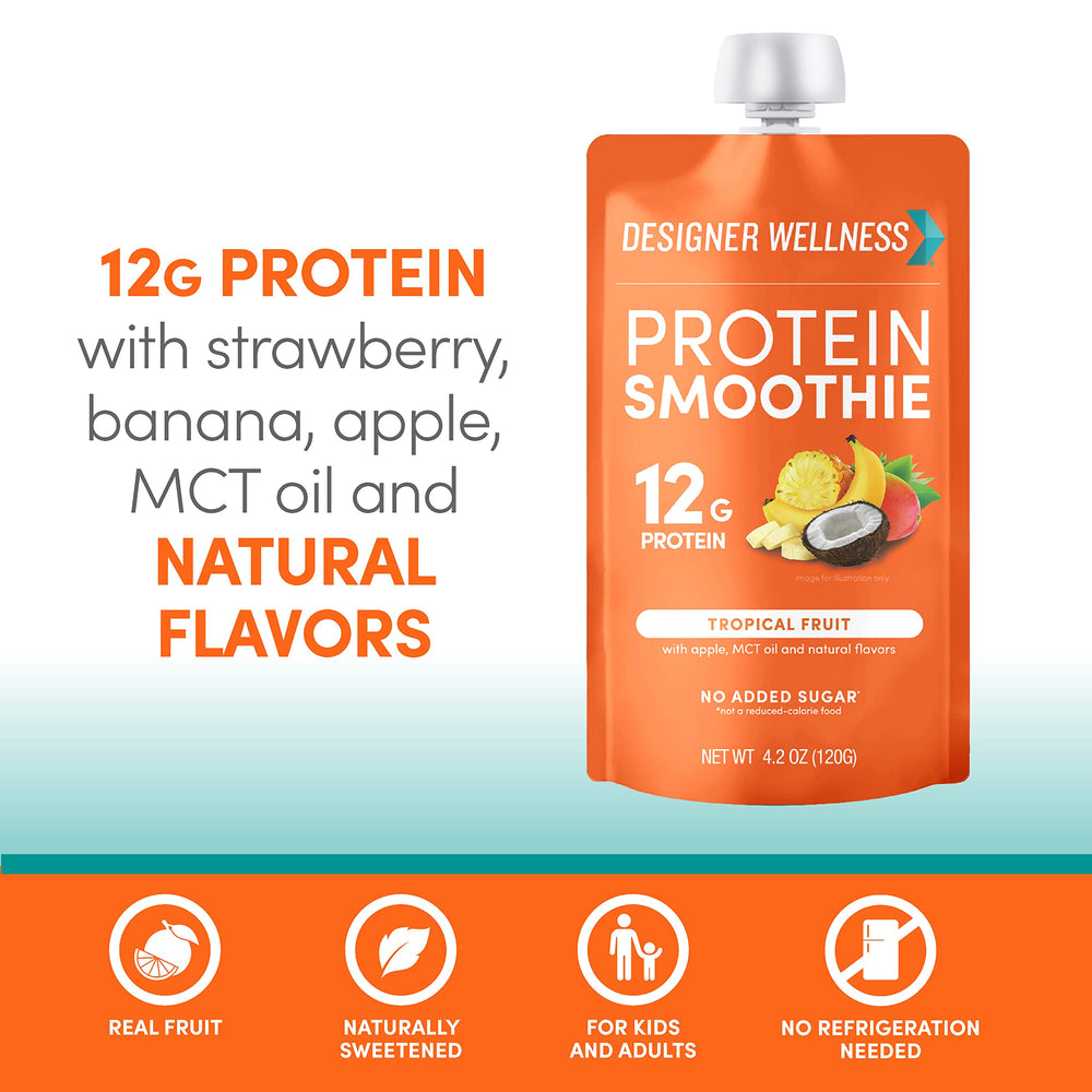 Designer Wellness Protein Smoothie real fruit blend highlights natural sweetness.