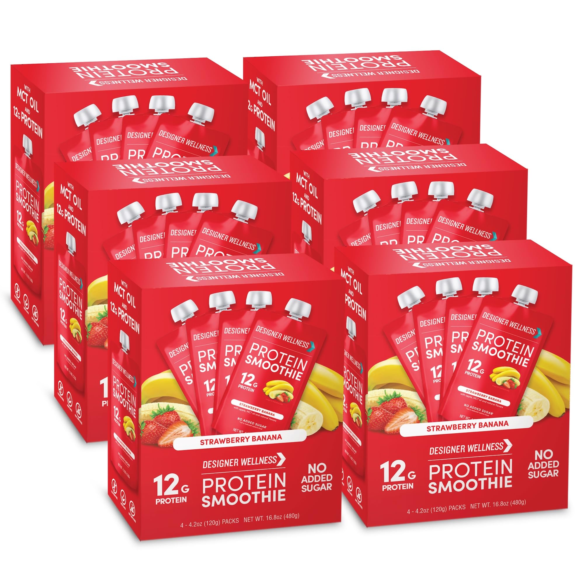 Designer Wellness Protein Smoothie bottle shows real fruit flavor and 12g protein.