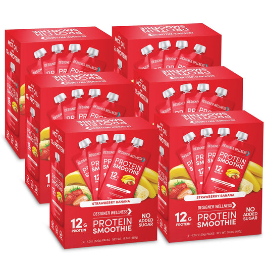 Designer Wellness Protein Smoothie bottle shows real fruit flavor and 12g protein.