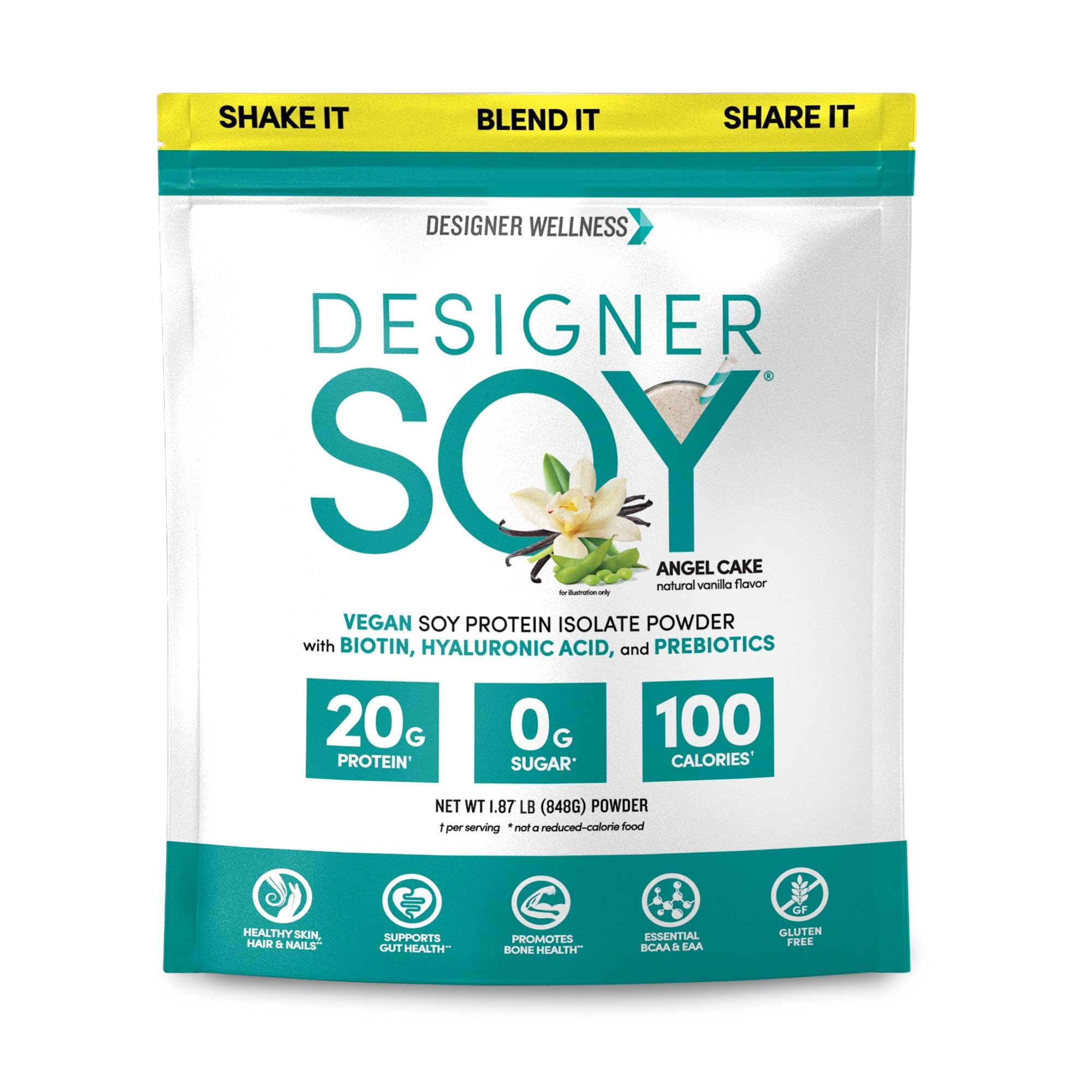 Designer Wellness Soy Isolate bottle pouring after a workout for quick protein