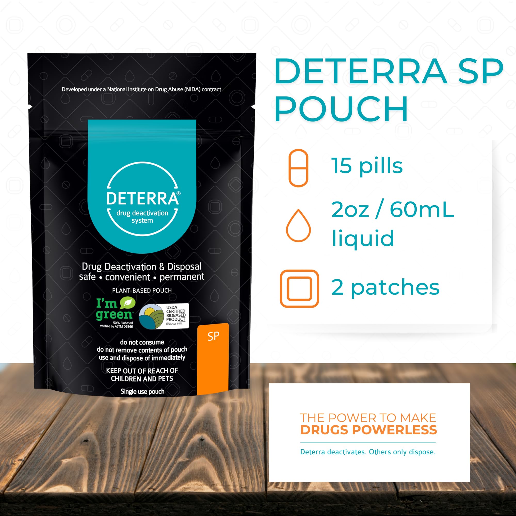 DETERRA pouch open-and-fill demonstrates simple at-home drug disposal.