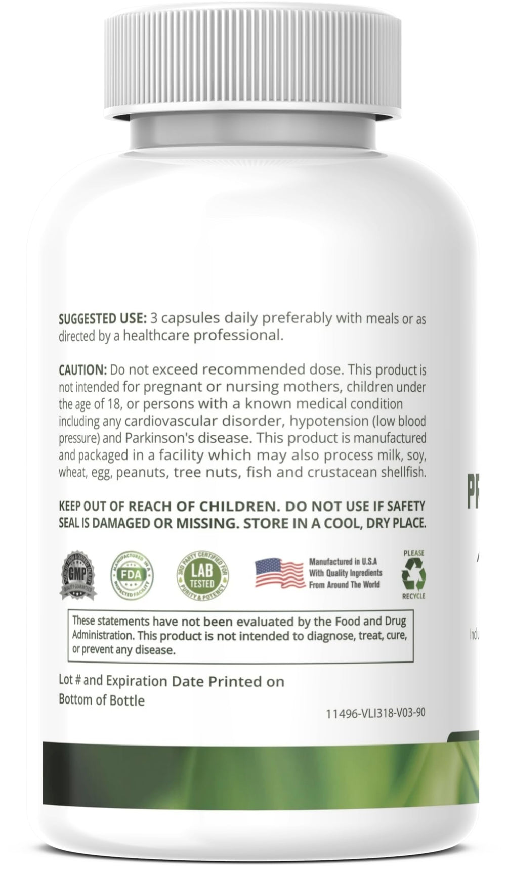 Detox Trees Prostate label close-up highlighting key ingredients like saw palmetto.
