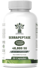 Detox Trees Serrapeptase bottle front highlighting 40,000 SPU potency for everyday balance