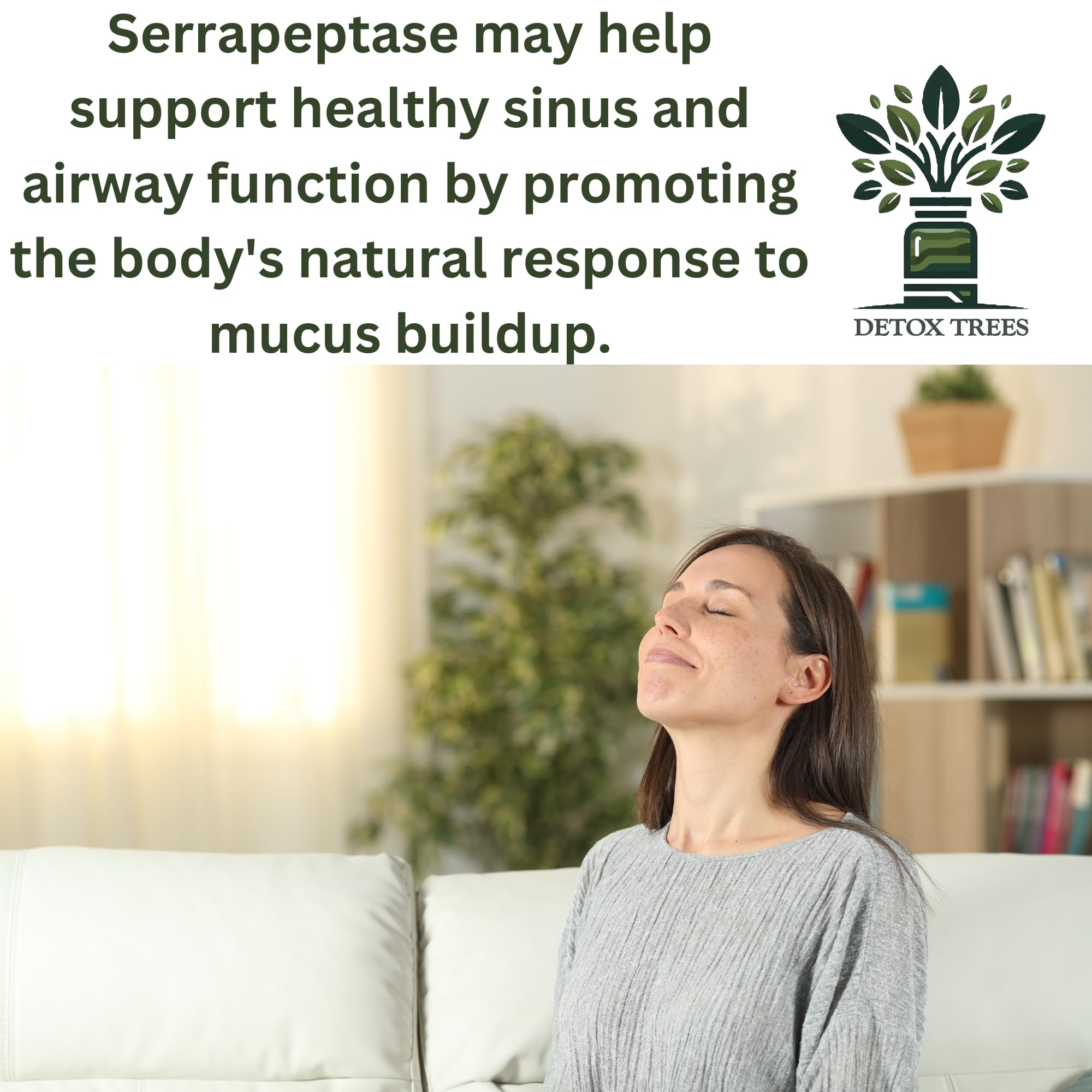 Detox Trees Serrapeptase packaging highlights clean ingredients and third-party testing
