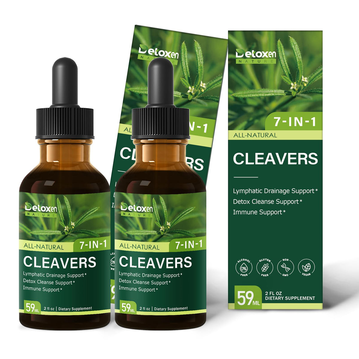 DetoxenNATURE Cleavers bottle pour for quick on-the-go lymphatic support.