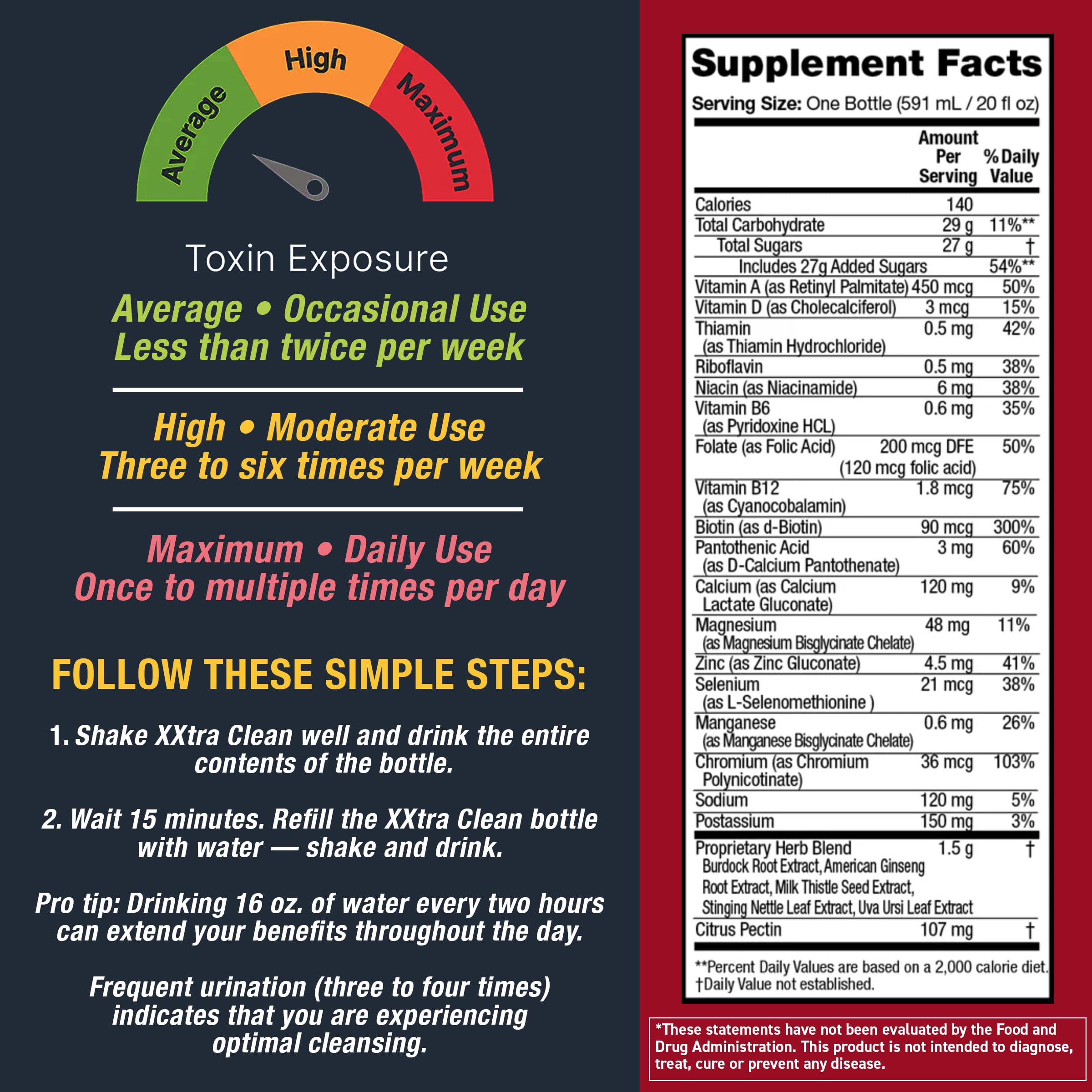 Detoxify Xxtra Clean nutrition panel shows serving details and ingredients.