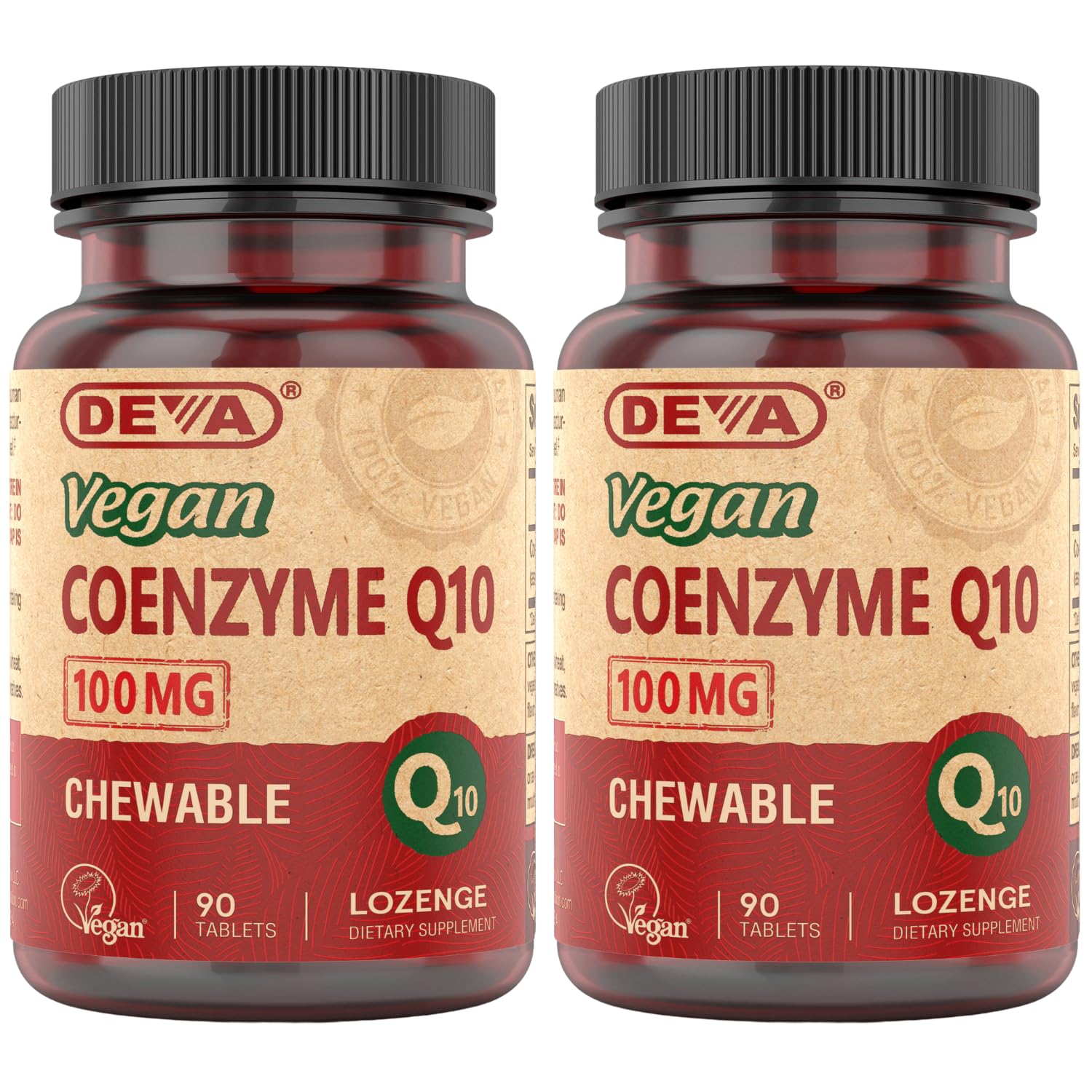 DEVA CoQ10 lozenge bottle in a 2-pack for daily energy support.