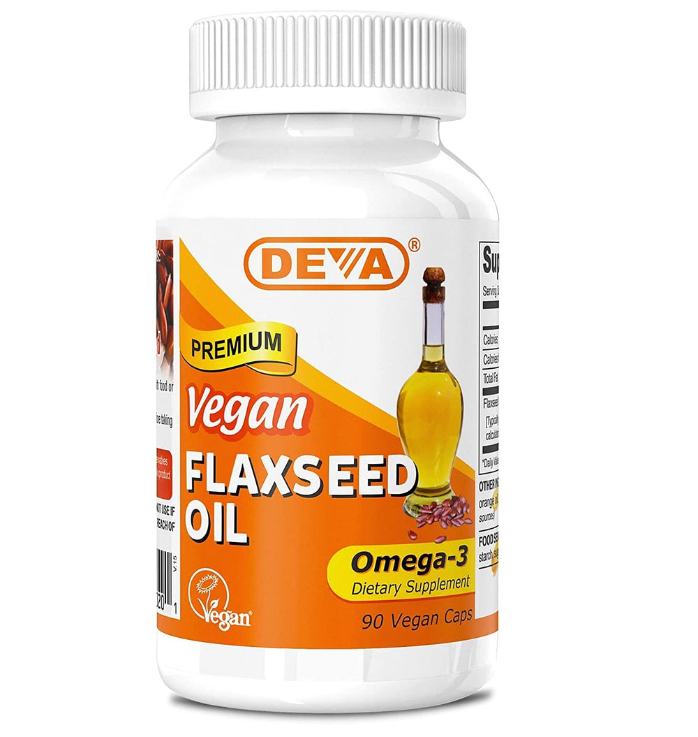 DEVA flaxseed oil capsules pack-3 showing long-lasting omega-3 supply.