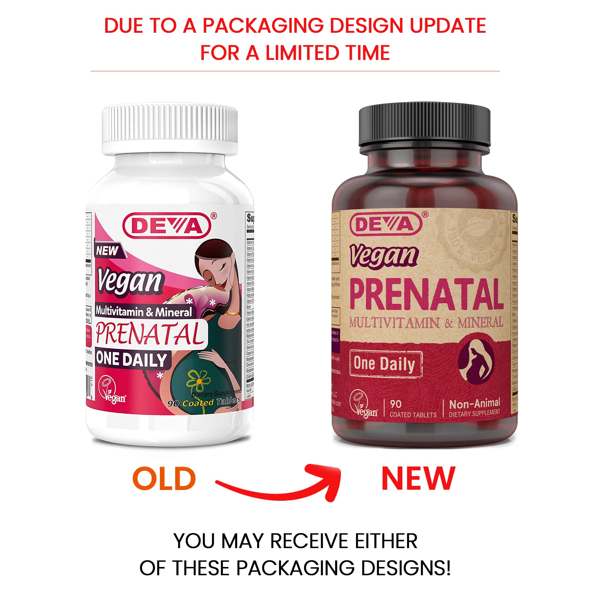 DEVA Prenatal vitamins bottle top view showing one-a-day convenience