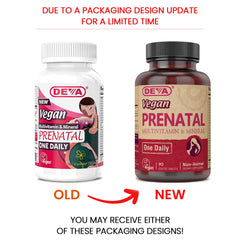 DEVA Prenatal vitamins bottle top view showing one-a-day convenience