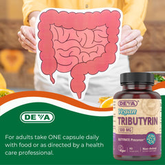 Pack of two DEVA Tributyrin bottles for easy daily routine.