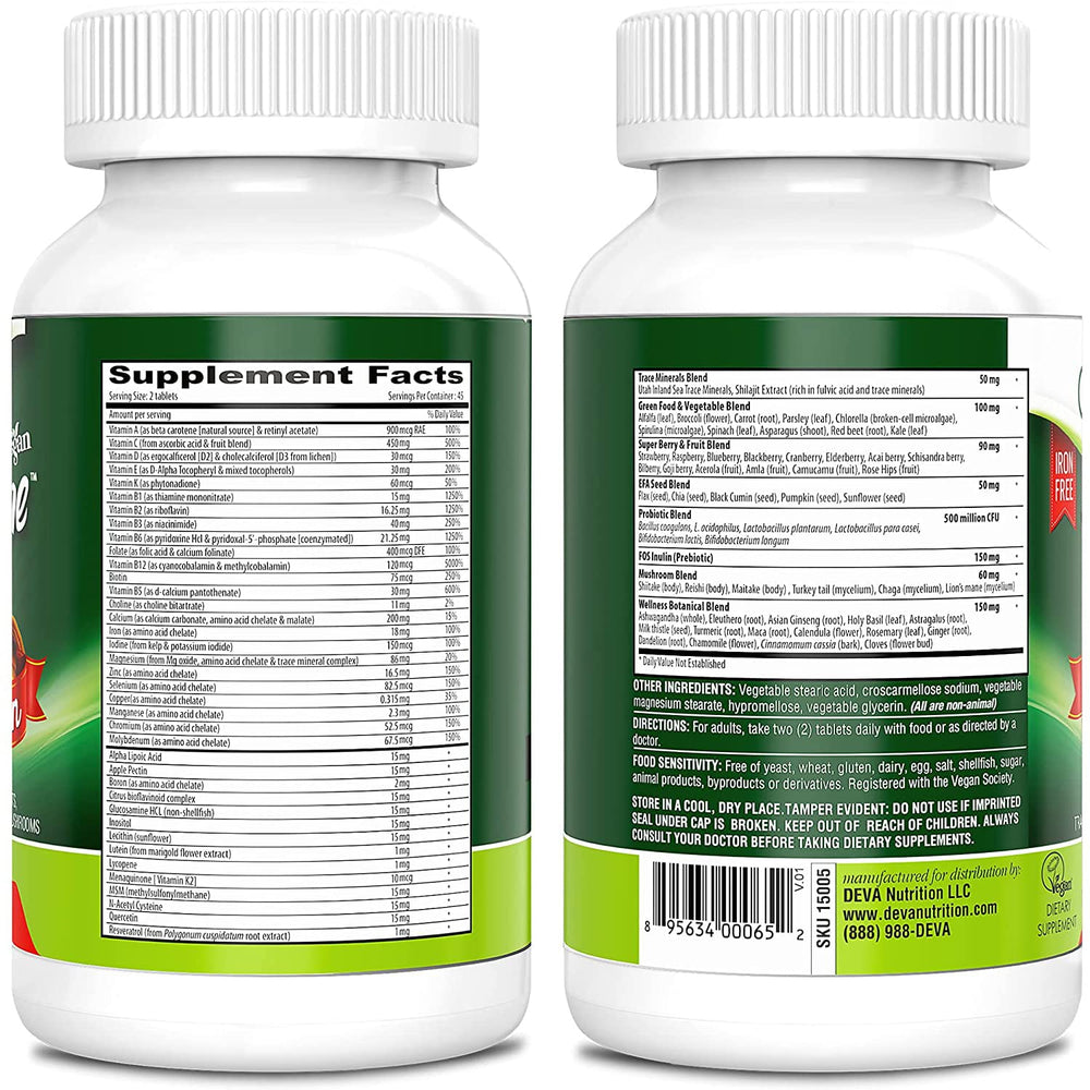 DEVA Tuba Prime bottle back view showing label details and vegan certification