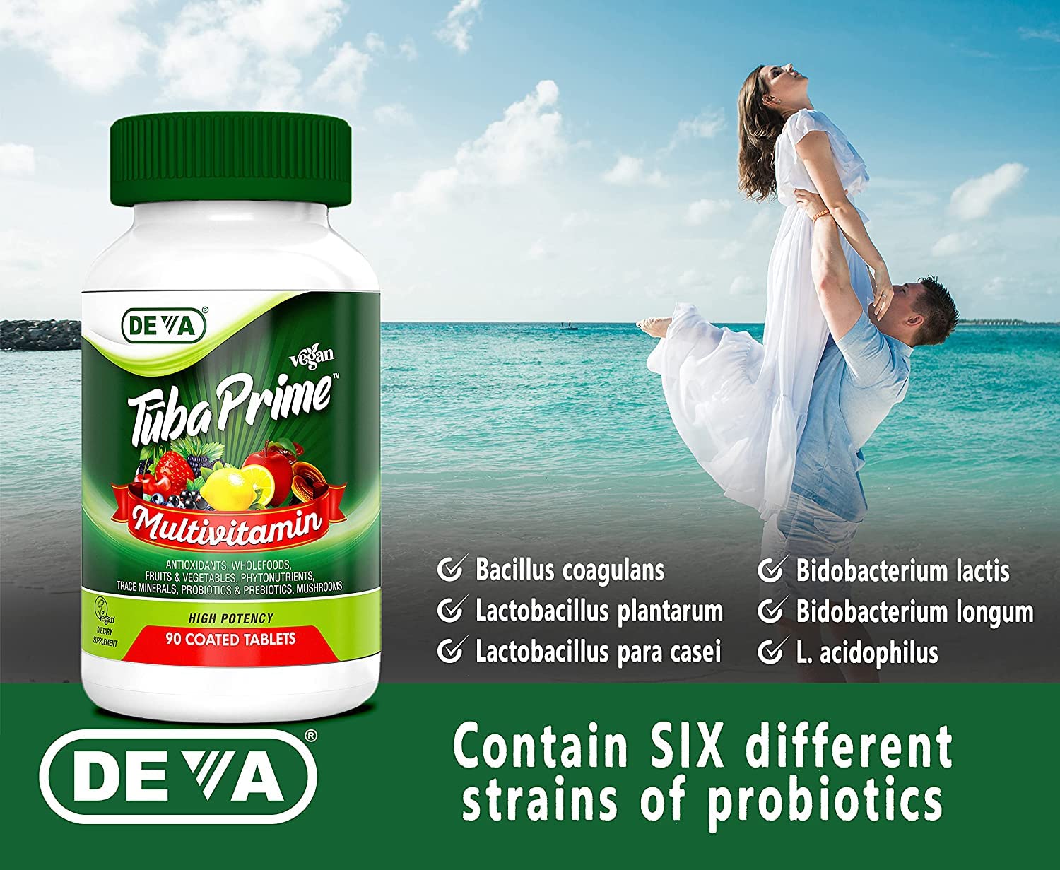 DEVA Tuba Prime herbal blend bottle includes ashwagandha and turmeric for daily wellness.