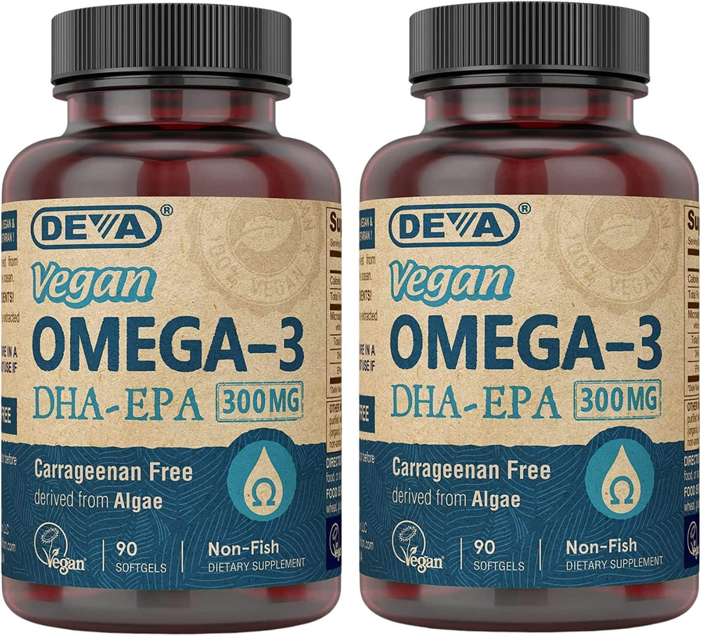 DEVA Vegan DHA-EPA softgels bottle for convenient daily omega-3 support