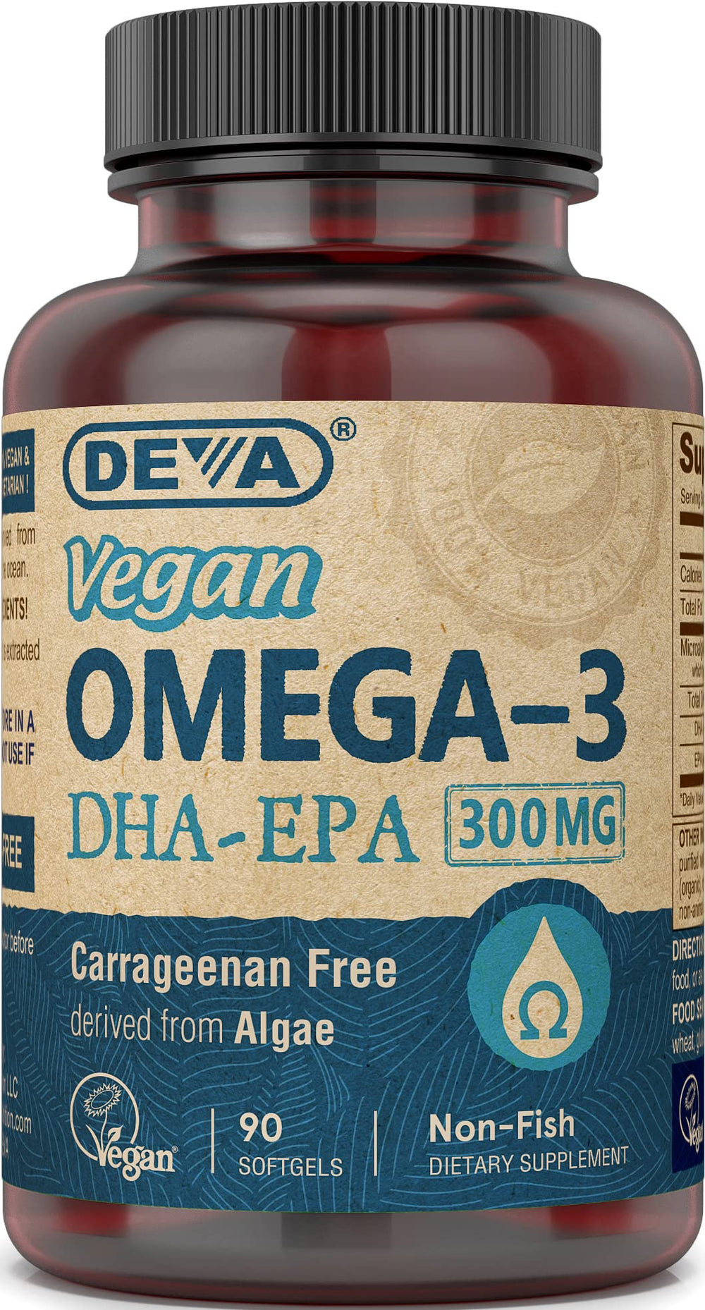 DEVA Vegan Omega-3 DHA EPA softgel bottle front for daily vegan support