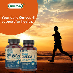DEVA Vegan Omega-3 bottle emphasizing no fishy taste