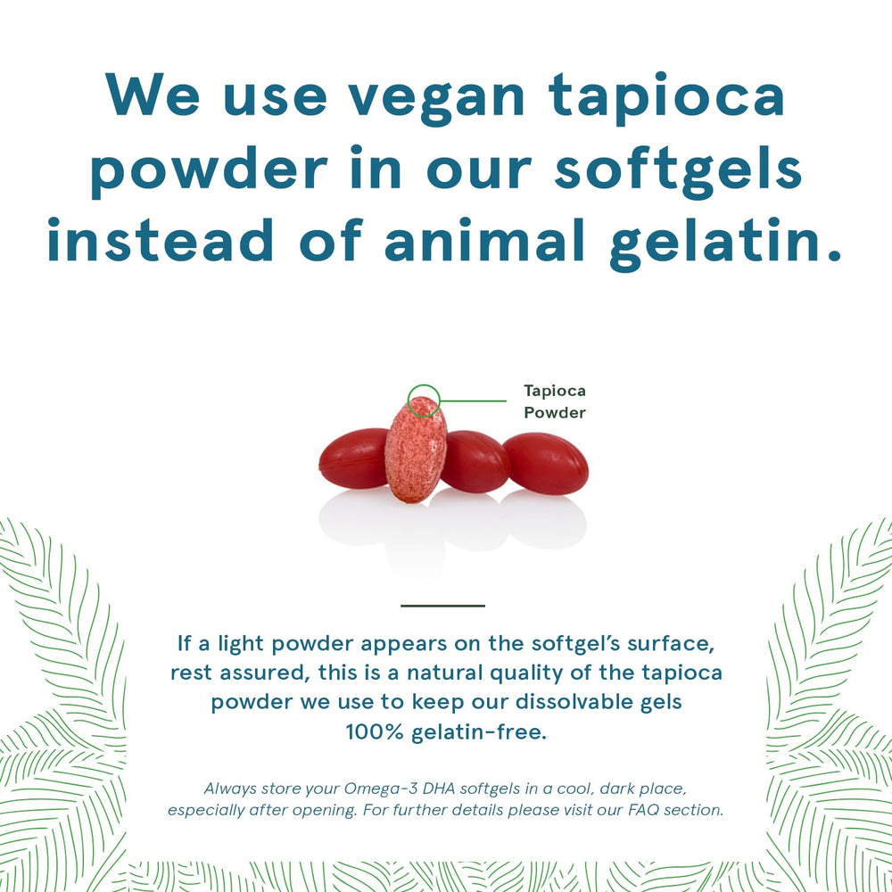 DEVA vegan Omega-3 DHA carrageenan-free softgel highlighting algae-based source