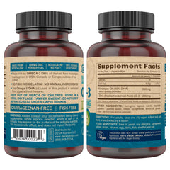 DEVA vegan Omega-3 DHA softgel label highlighting carrageenan-free formula