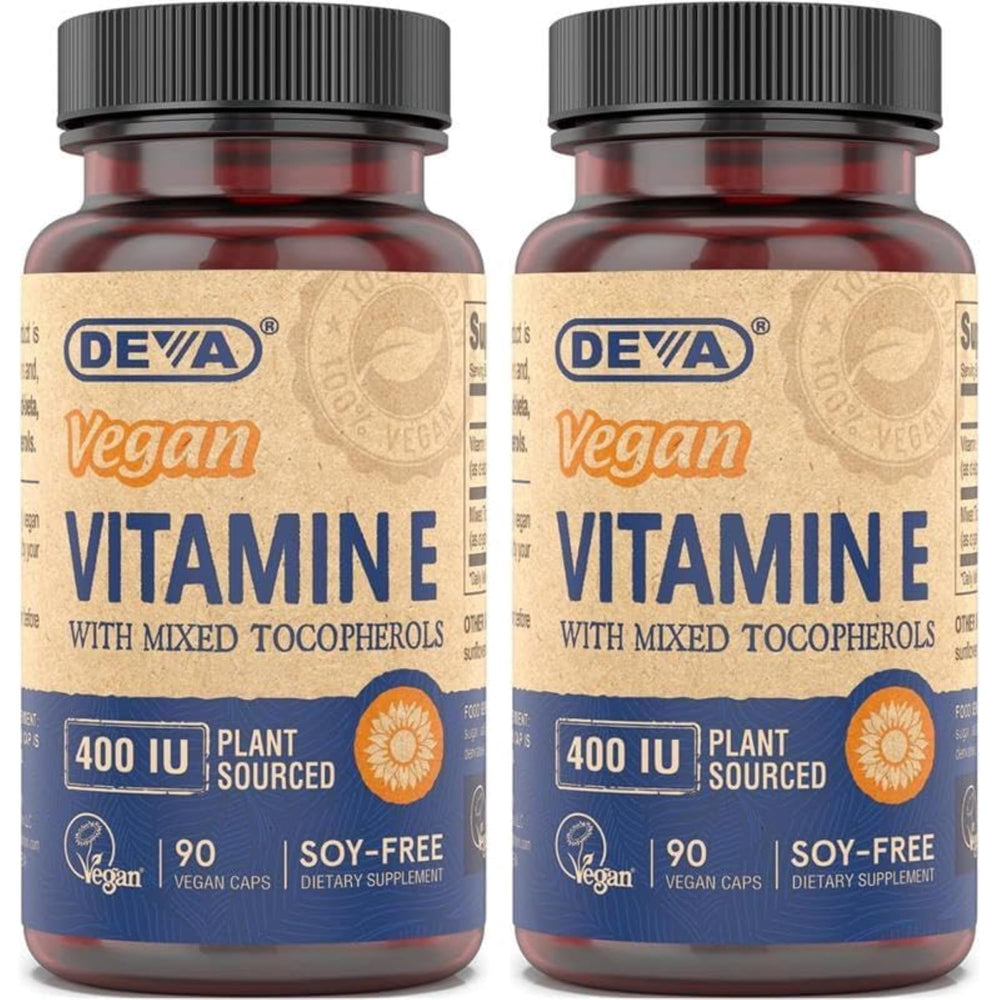 DEVA Vitamin E 400IU bottle with mixed tocopherols for daily antioxidant support