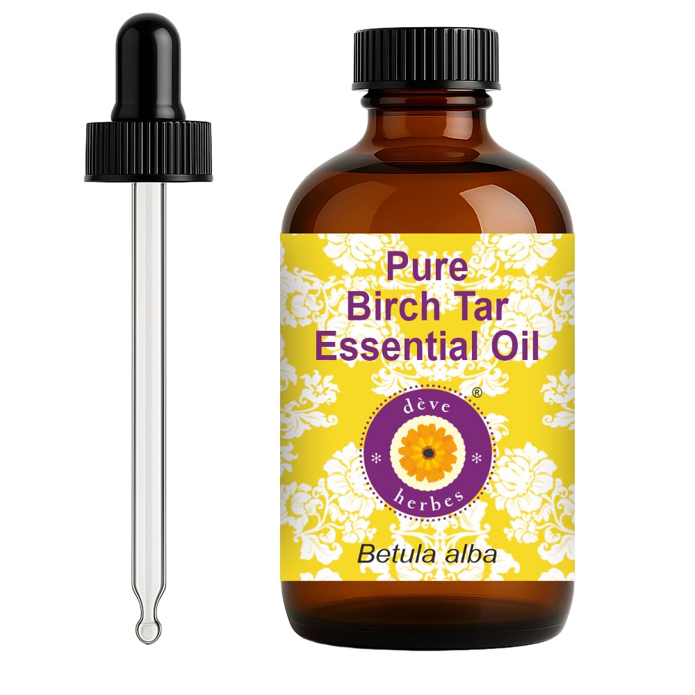 Deve Herbes Birch Tar Essential Oil bottle with glass dropper for precise application