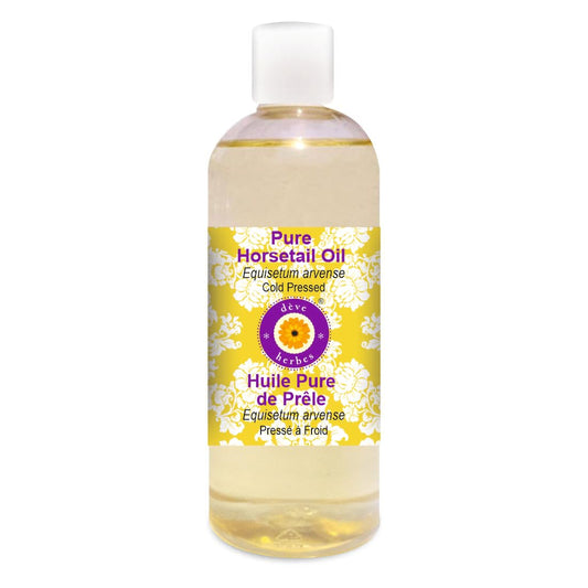 Deve Herbes Horsetail Oil bottle close-up, pure carrier oil for diluting essential oils.
