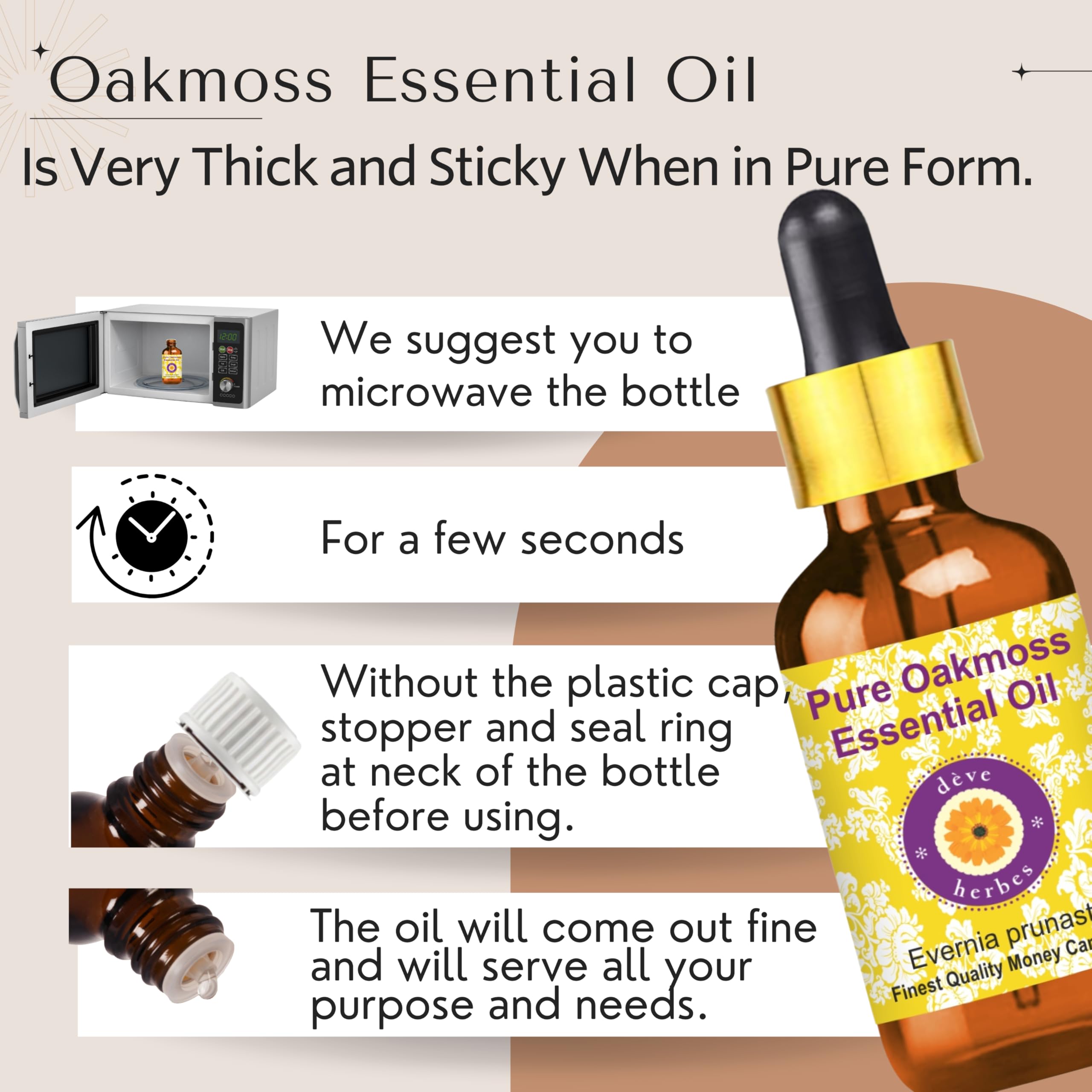 Deve-herbes Oakmoss essential oil steam-distilled purity for skin care routines.