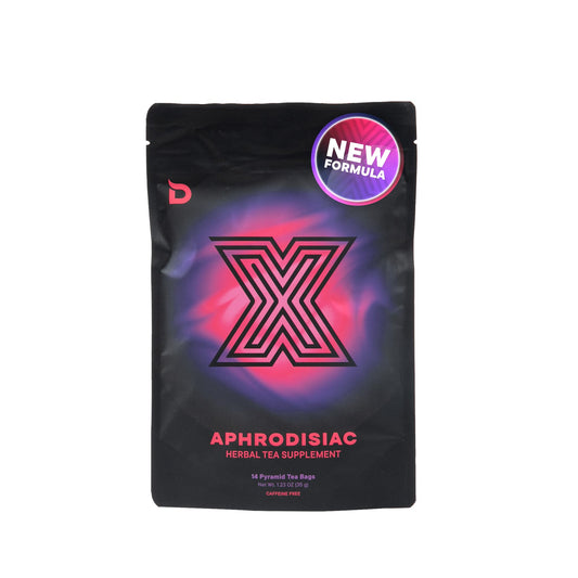 Deviant Blends Libido Tea bag closeup showing herbal blend for intimate evenings