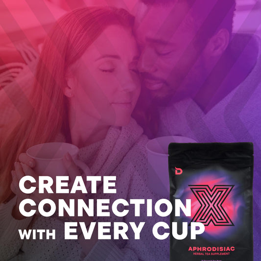 Deviant Blends Libido Tea cup steeping highlighting caffeine-free relaxation