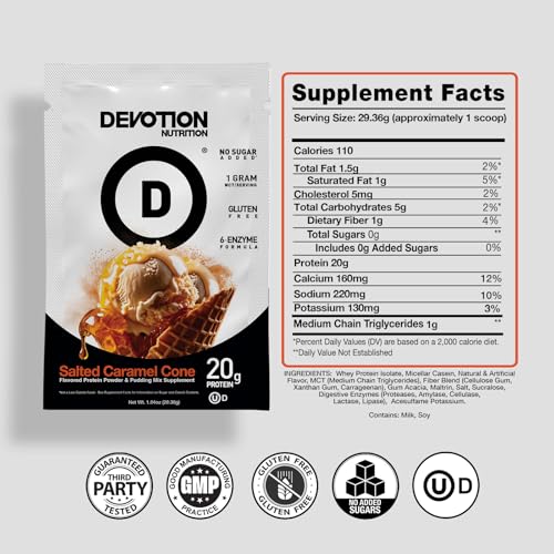 Devotion Nutrition Salted Caramel Cone scoop for easy shakes.