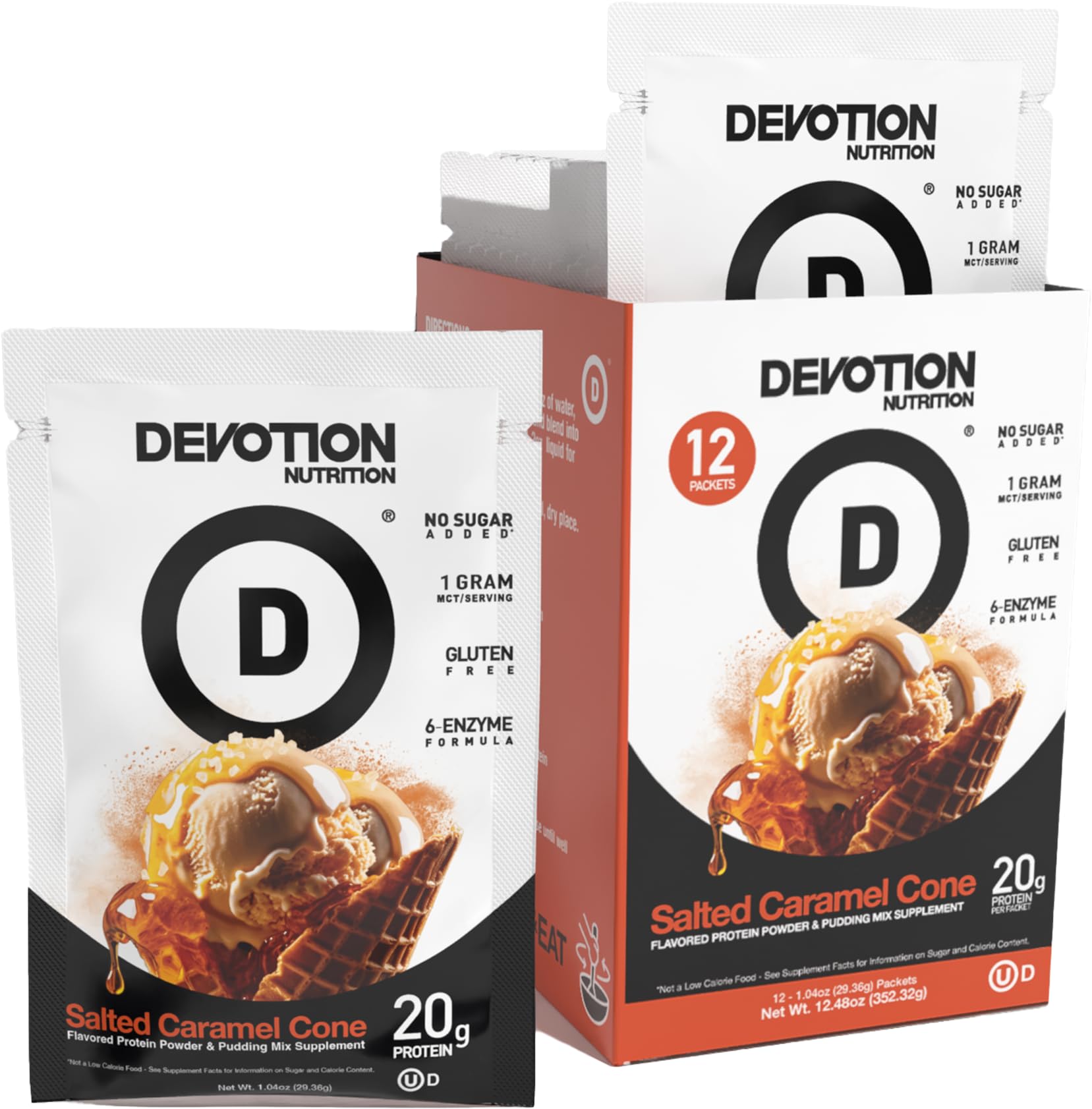 Devotion Nutrition Salted Caramel Cone tub, premium protein powder for daily fueling.