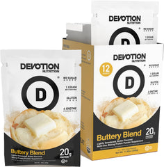 Devotion Nutrition Buttery Blend single-serving packet for on-the-go protein fueling