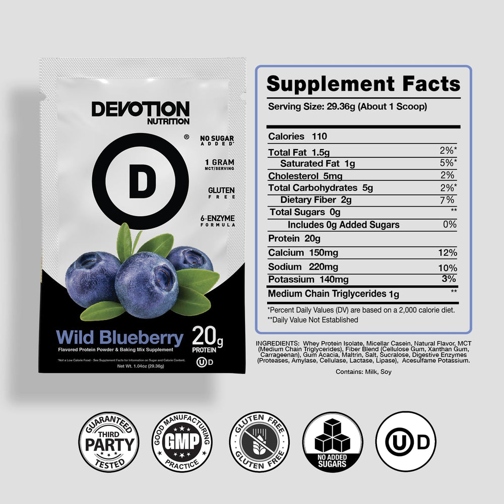 Devotion Nutrition Wild Blueberry shake pour showing smooth texture for keto-friendly smoothies.