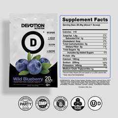Devotion Nutrition Wild Blueberry shake pour showing smooth texture for keto-friendly smoothies.