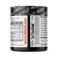 D-Fine8 bottle label Mango Orange highlights flavor and thermogenic focus