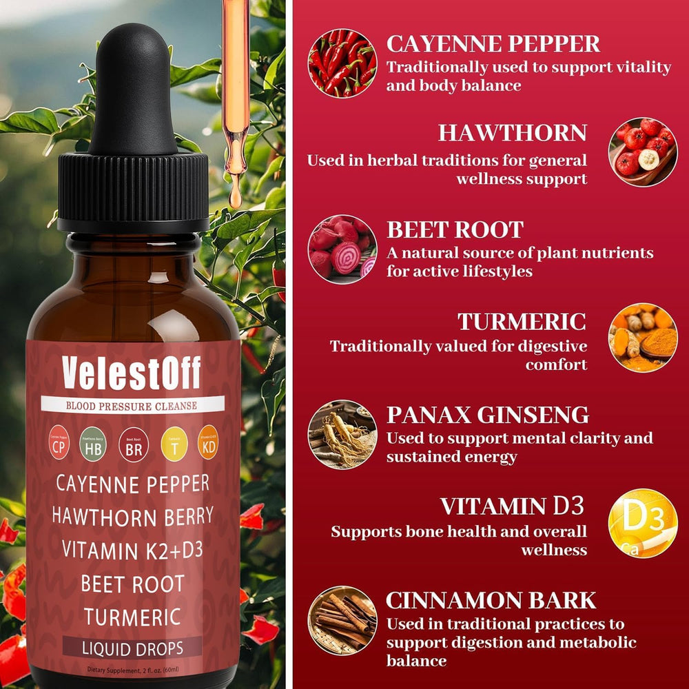 DFTLUUE Velestoff Cayenne liquid drops close-up highlighting fast-absorbing formula.