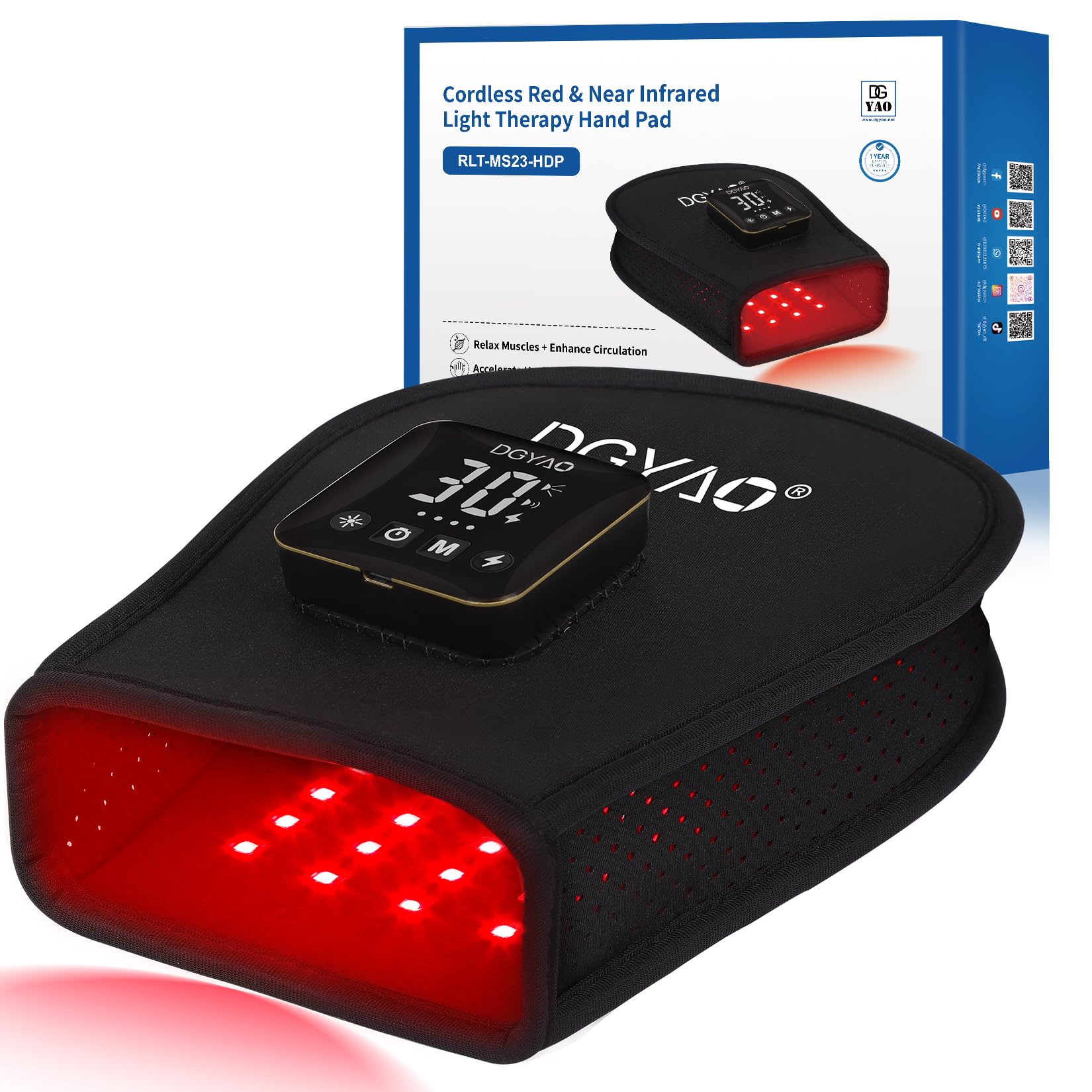 DGQY cordless red light glove on hand supports home therapy sessions.