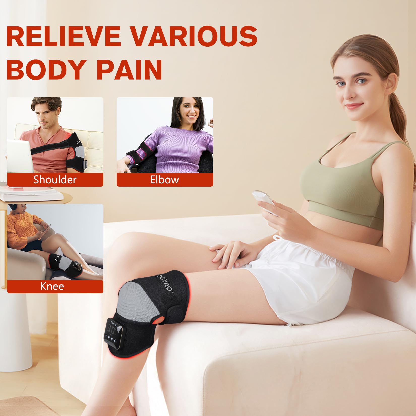 DGQY extension strap enables use on knees, elbows, and shoulders.