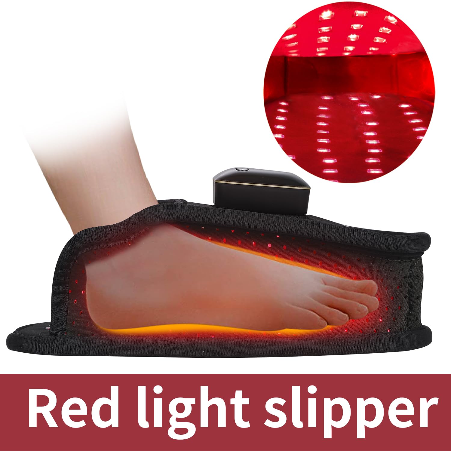 DGXINJUN 660nm red LED array provides targeted warmth for the foot.