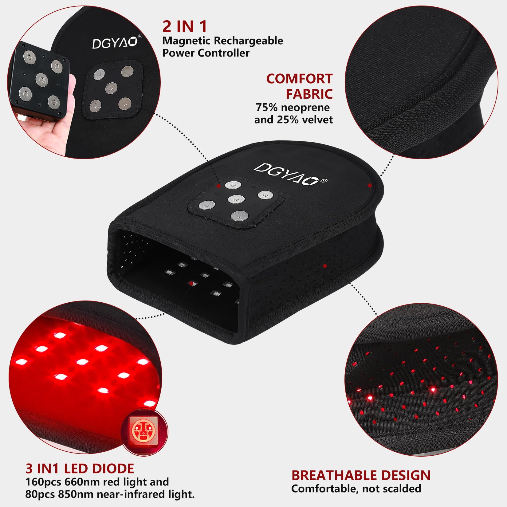 DGXINJUN 850nm near-infrared array reaches deeper tissues with soothing warmth.