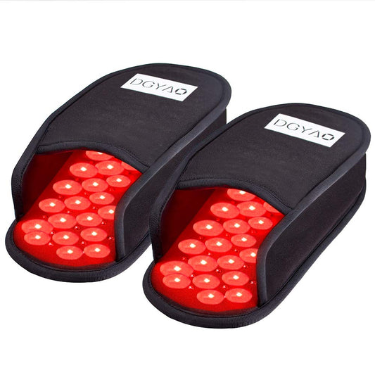 DGXINJUN red infrared foot slipper front view with double-sided LED pad for potential relief.