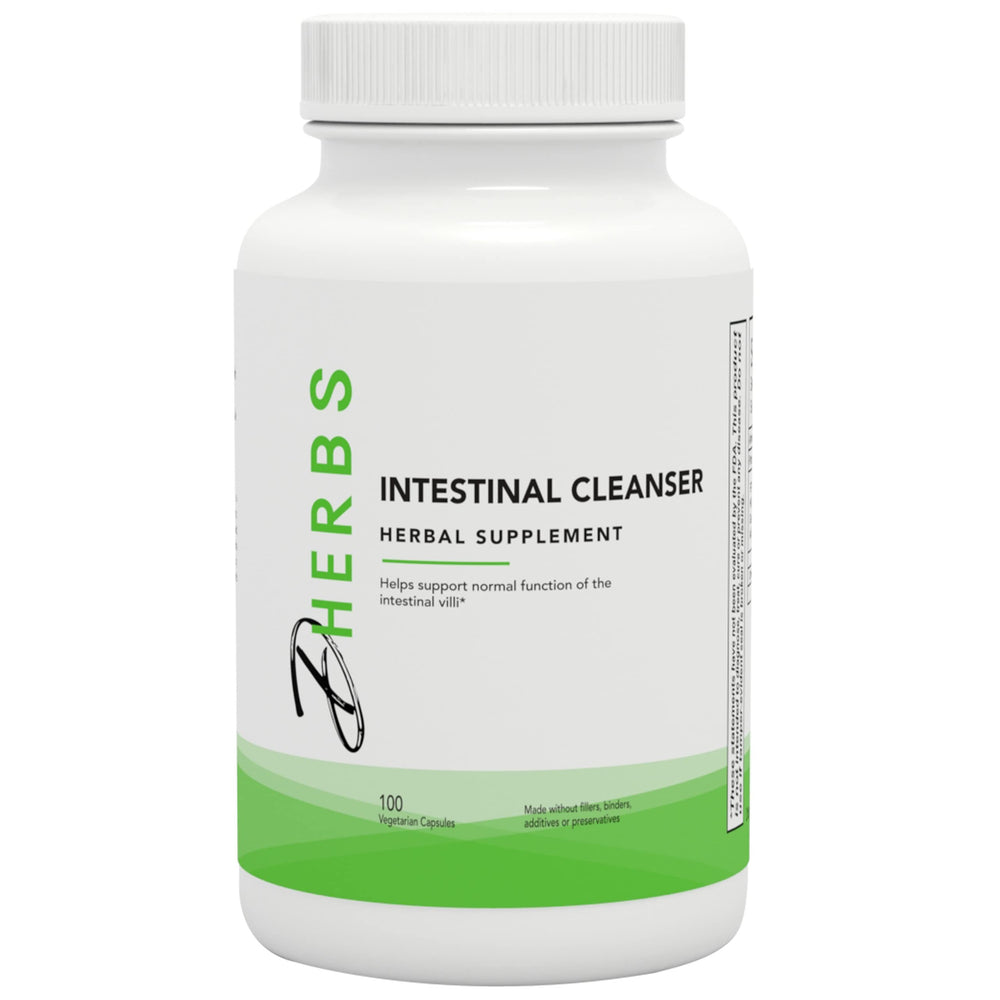 DHerbs Intestinal Cleanser bottle on a clean counter supports daily digestive wellness